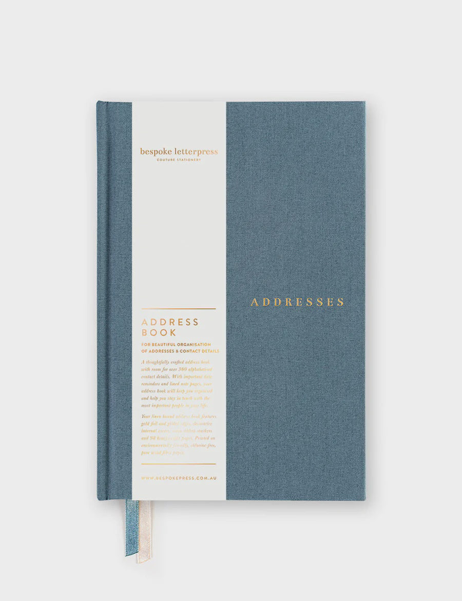 Bespoke Letterpress Address Book - Kashmir Blue