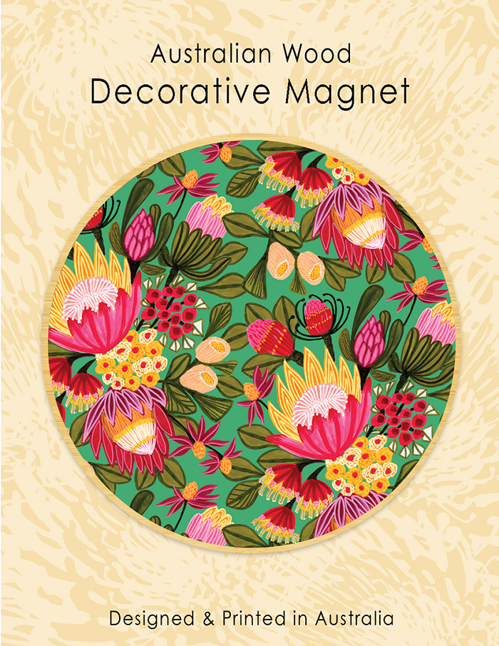 Australian Wood Magnet - Proteas on Mint