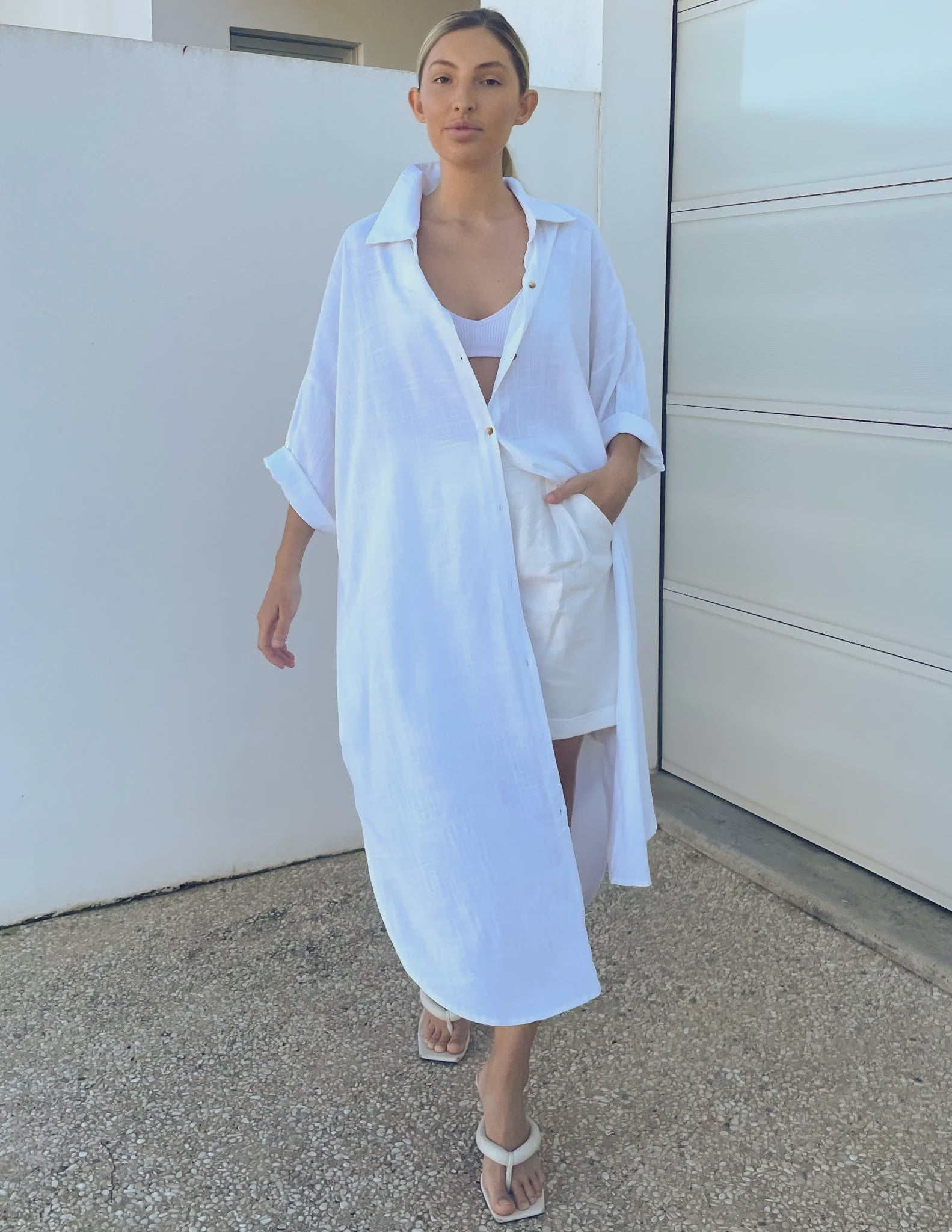 Midi Shirt Dress - White