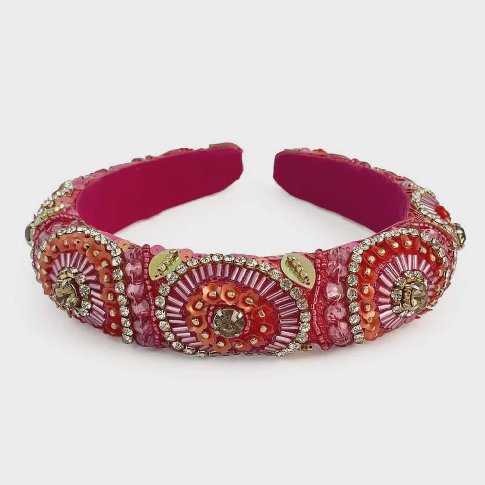 Miranda Mixed Bead Headband - Orange/Pink