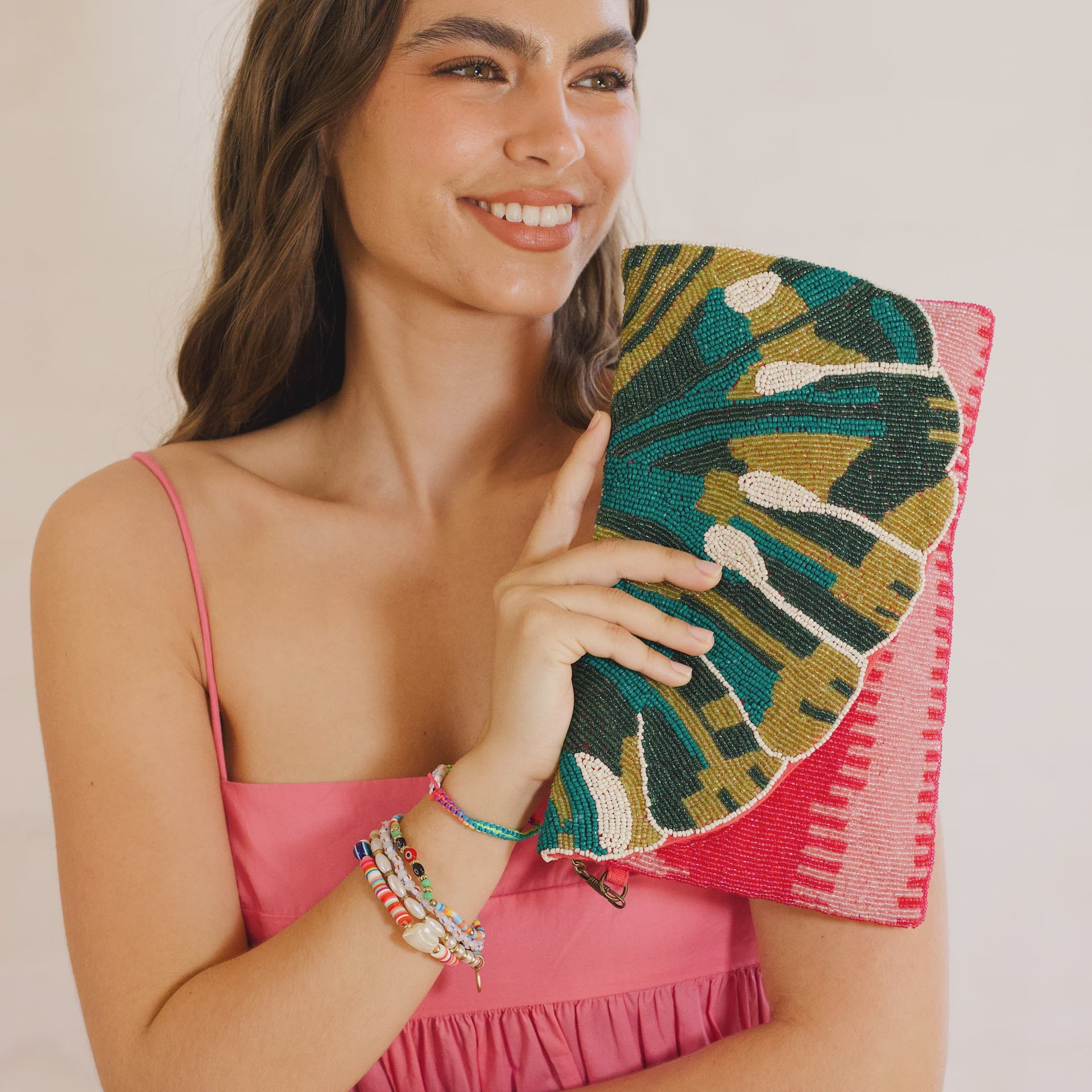 Monstera Beaded Clutch