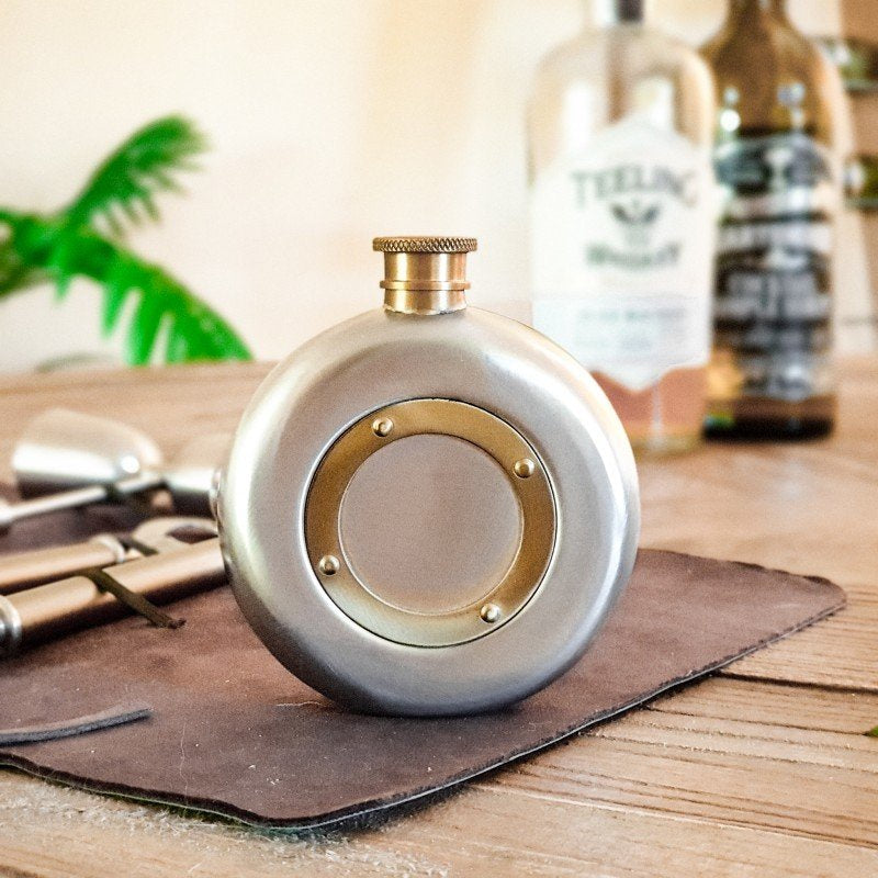 Steel & Antique Brass Hip Flask