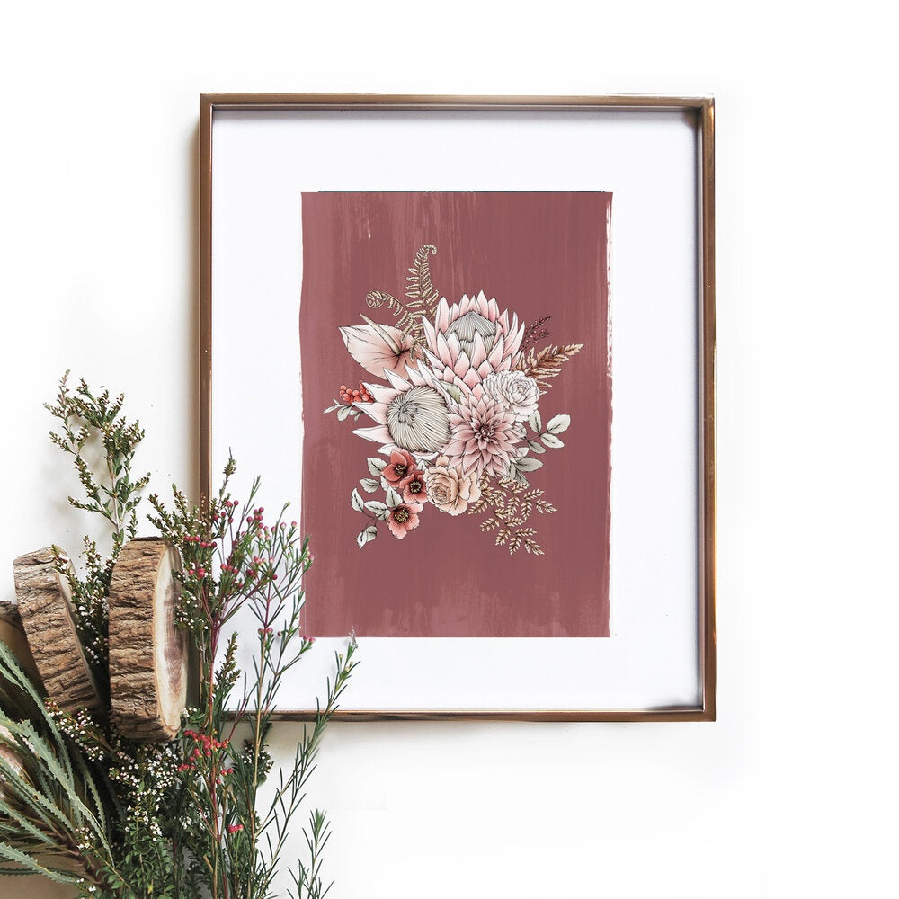 Terracotta King Protea Art Print A4