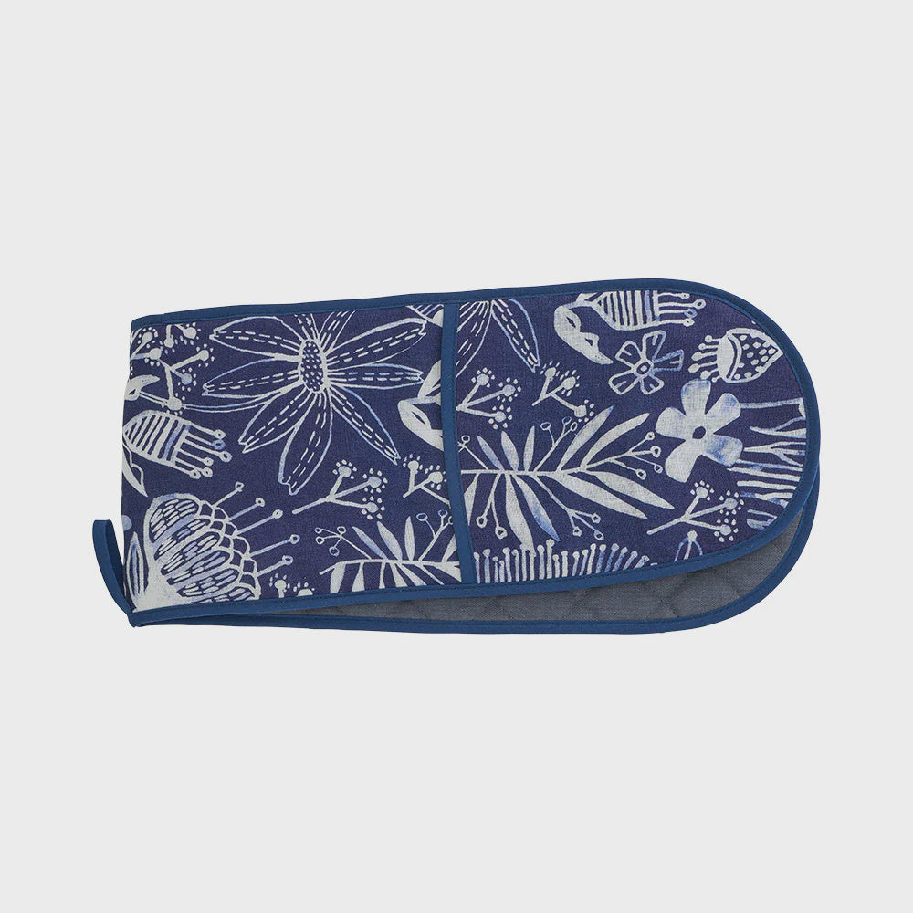 Linen Double Oven Mitt - Navy Natives