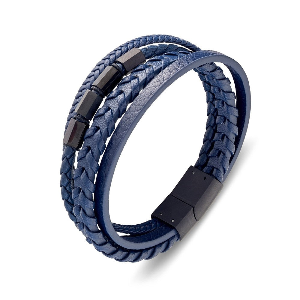 Blaze stainless steel multi-strand leather bangle