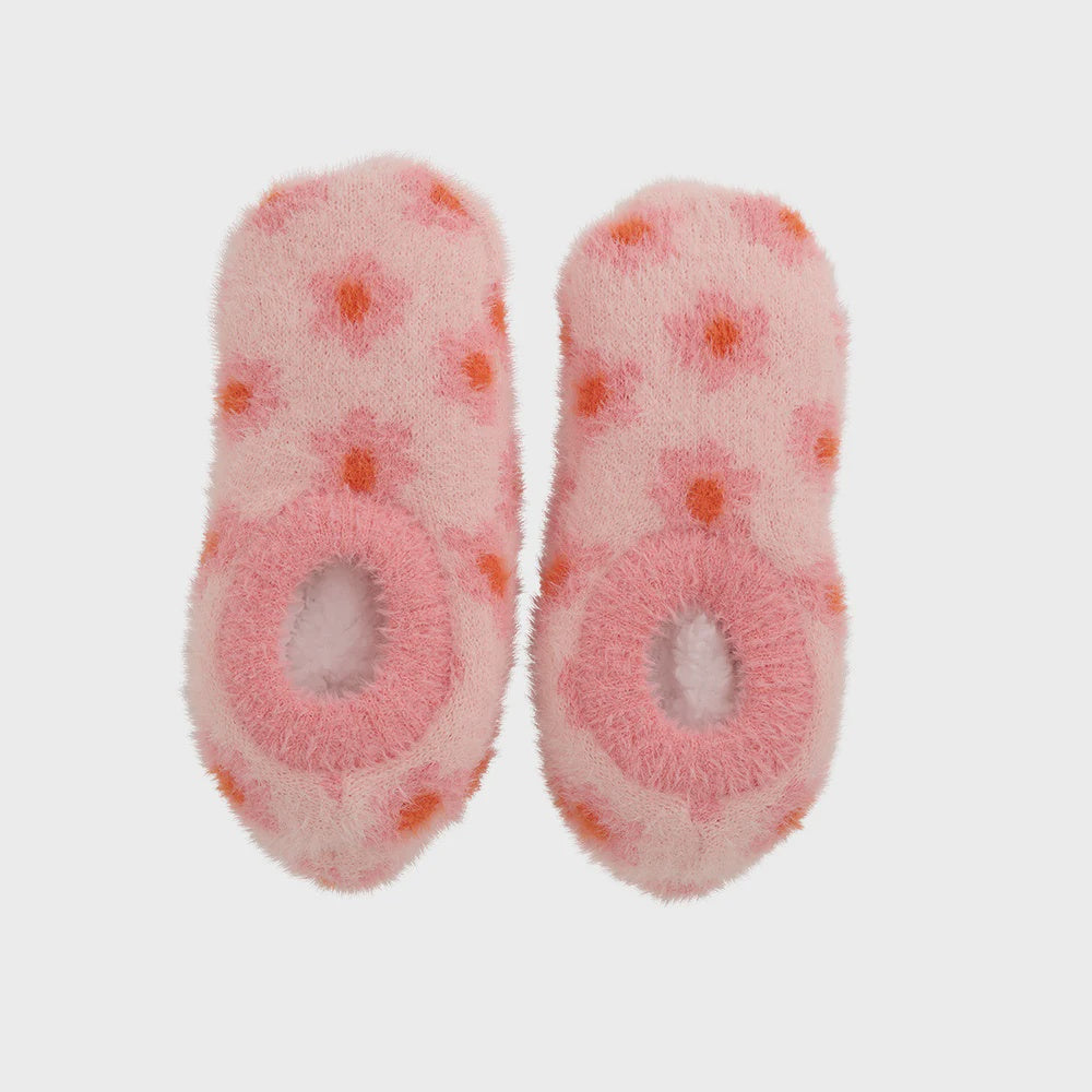 Fuzzy Bootie - Pink Flower