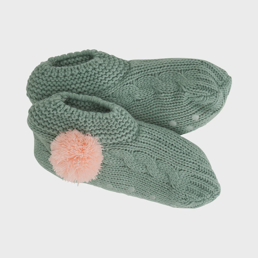 Slouchy Slippers - Sage  &amp; Pink