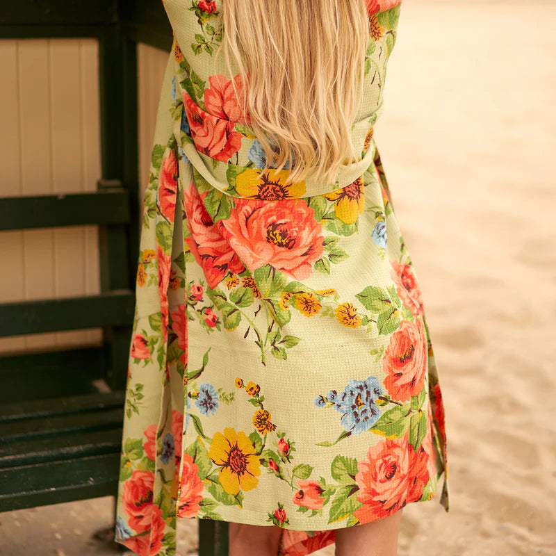 Green Floral Waffle Robe