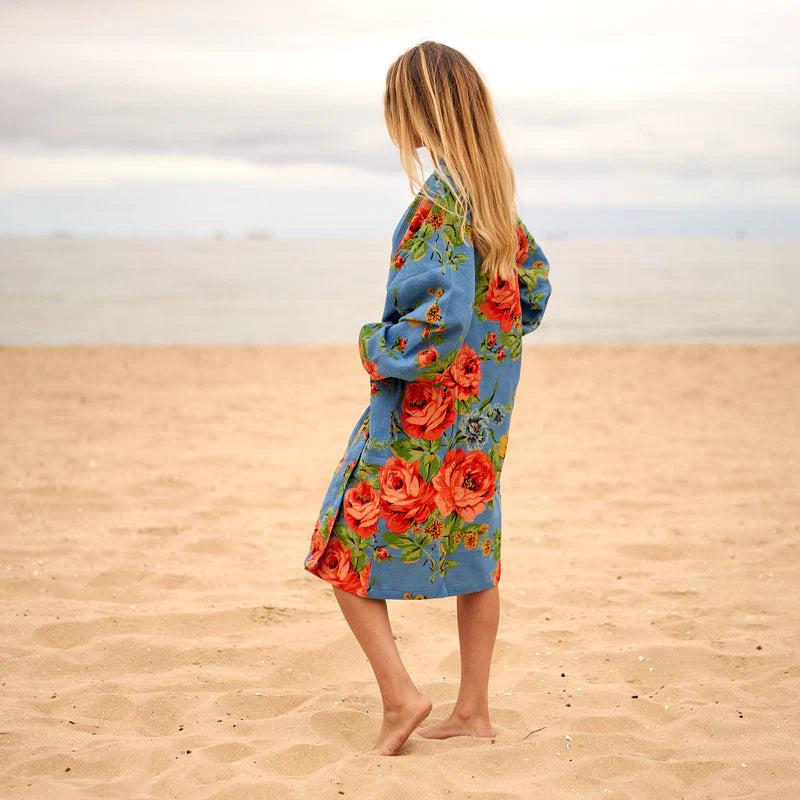 Blue Floral Waffle Robe