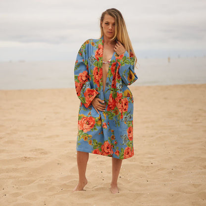 Blue Floral Waffle Robe