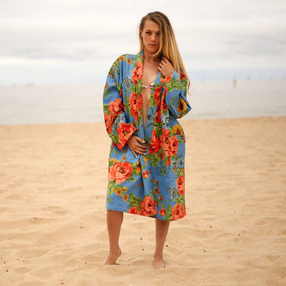 Blue Floral Waffle Robe