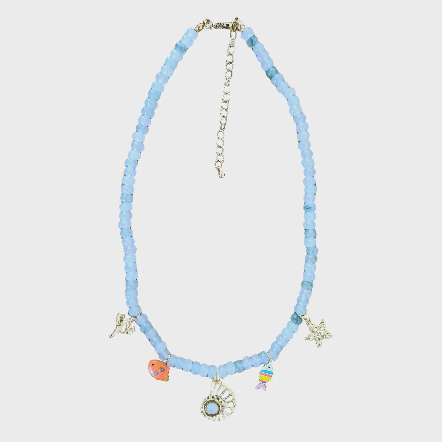 Natural Stone Beaded Charm Necklace