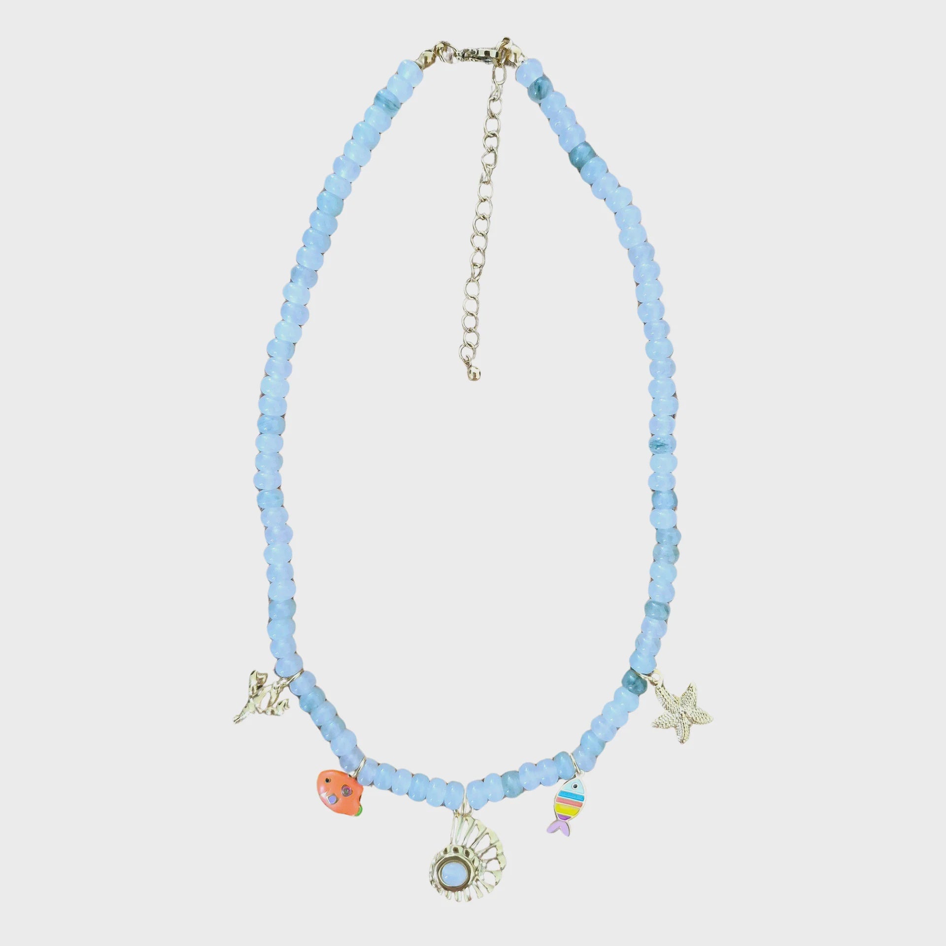 Natural Stone Beaded Charm Necklace