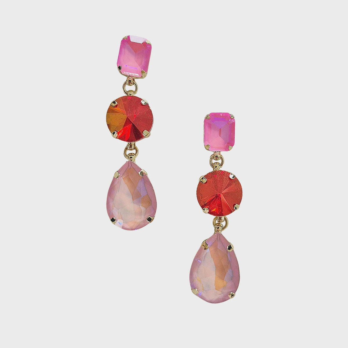 Statement Gem Earring - Pink Drop Dangle