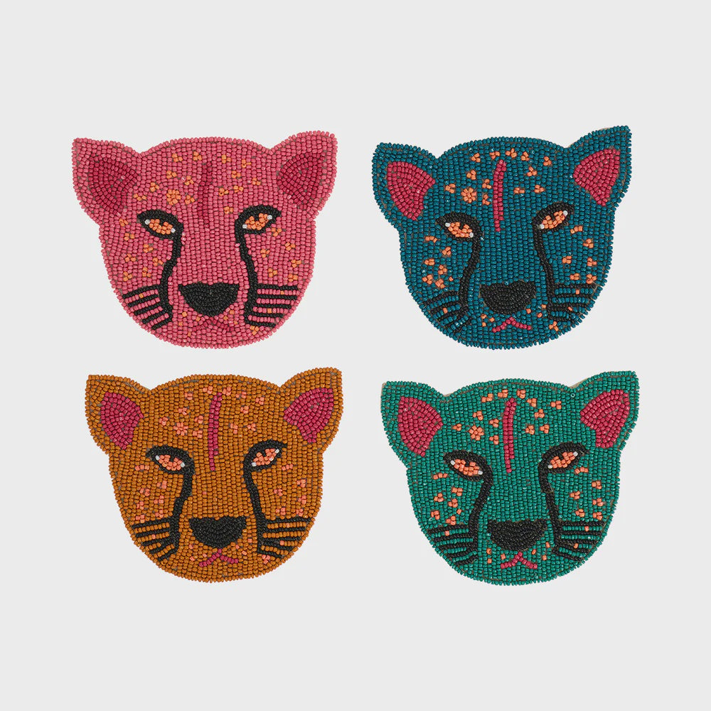 Cheetah Beaded Coasters - Set of 4