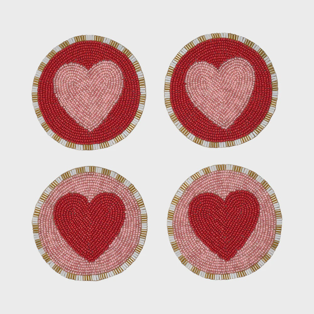 Heart Beaded Coasters - Set of 4