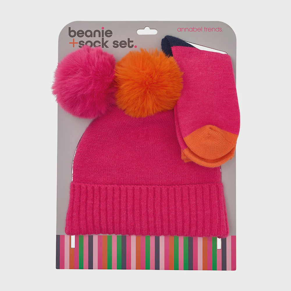 Beanie & Sock Set - Hot Pink