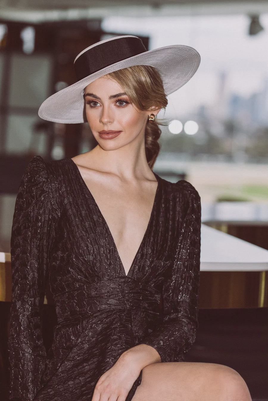 Beyonce Racewear Boater in White/Black