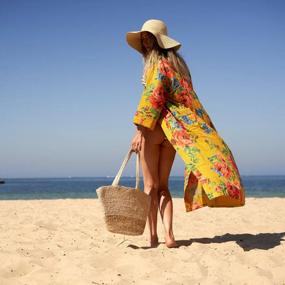 Yellow Floral Waffle Robe