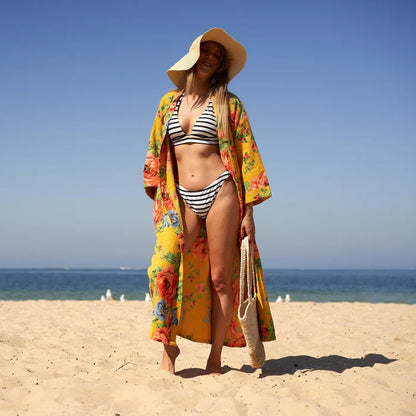 Yellow Floral Waffle Robe
