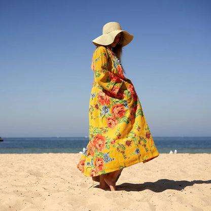 Yellow Floral Waffle Robe