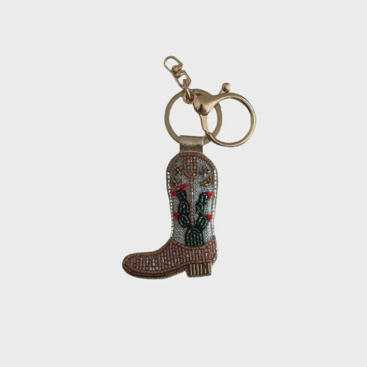Cactus Cowboy Boot Keychain