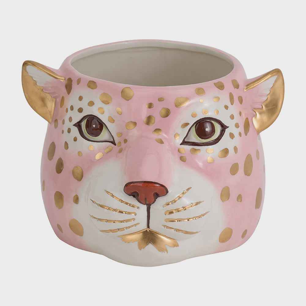 Cheetah Head Ceramic Planter