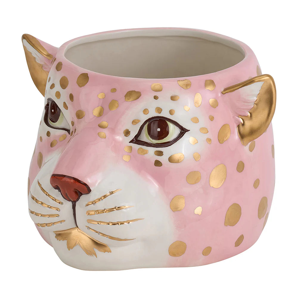 Cheetah Head Ceramic Planter