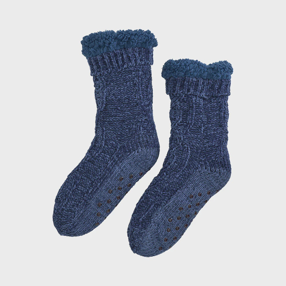 Chenille Lounge Socks - Navy Sherpa