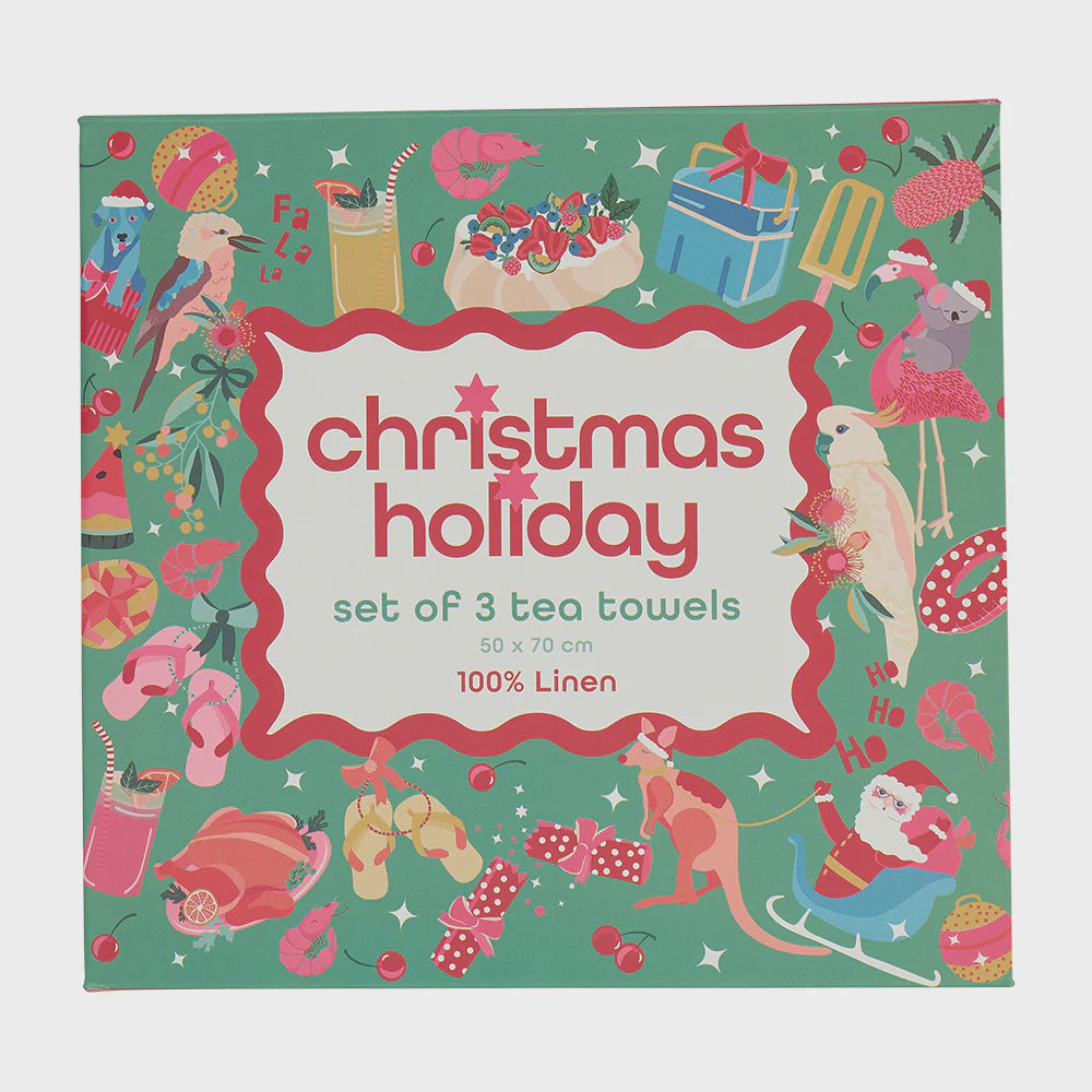 Christmas Holiday Tea Towel Box - Set of 3