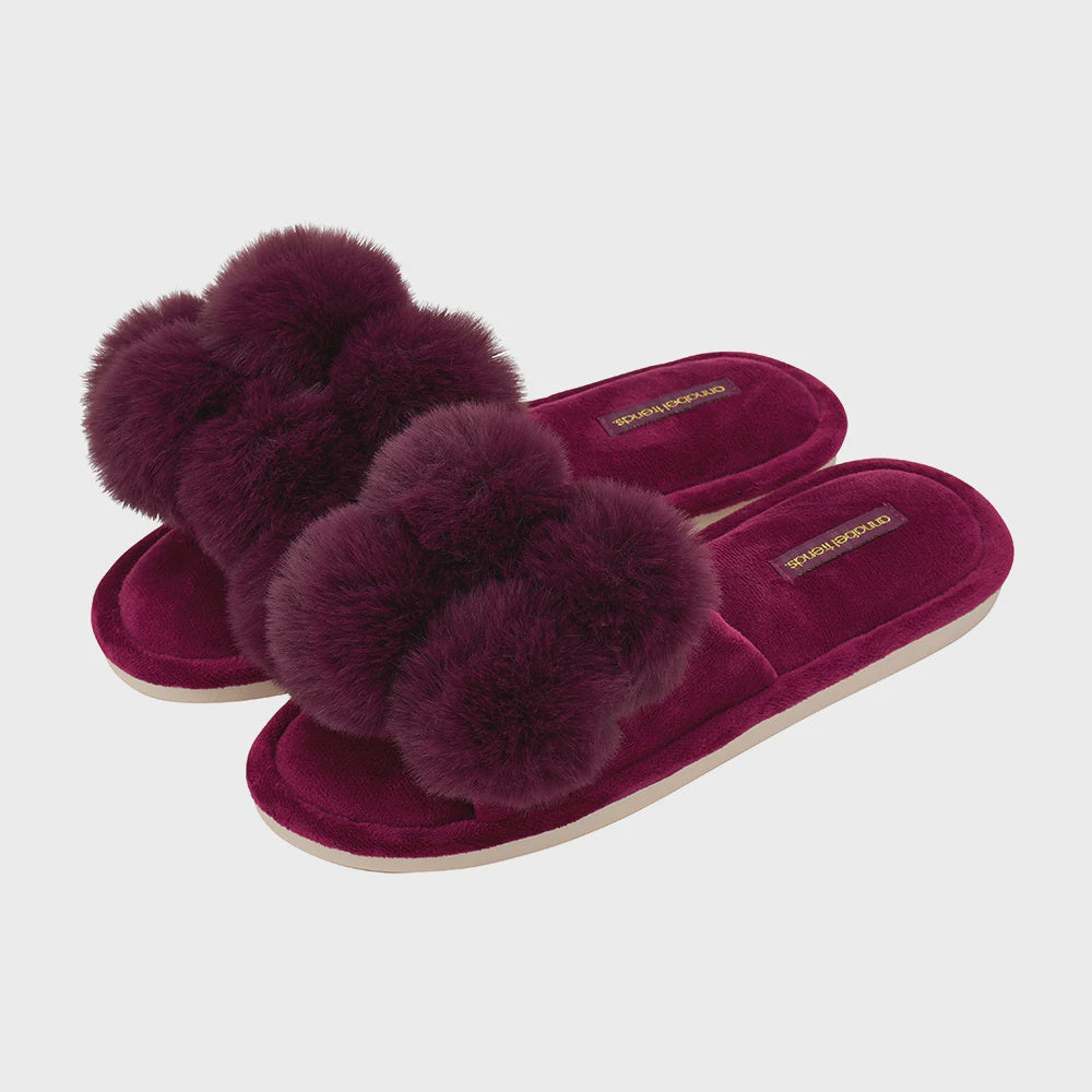 Pom Pom Slippers - Cosy Luxe - Mulberry