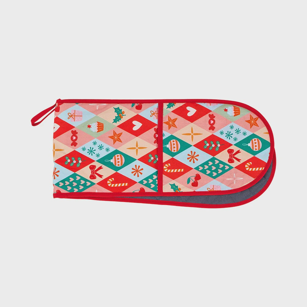 Double Oven Mitt - Christmas Harlequin