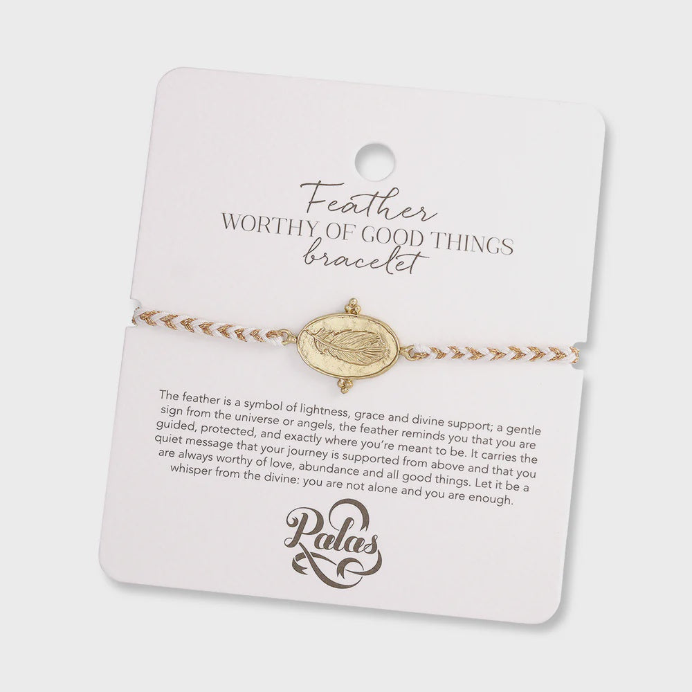 Feather ‘I am worthy of good things ’ bracelet