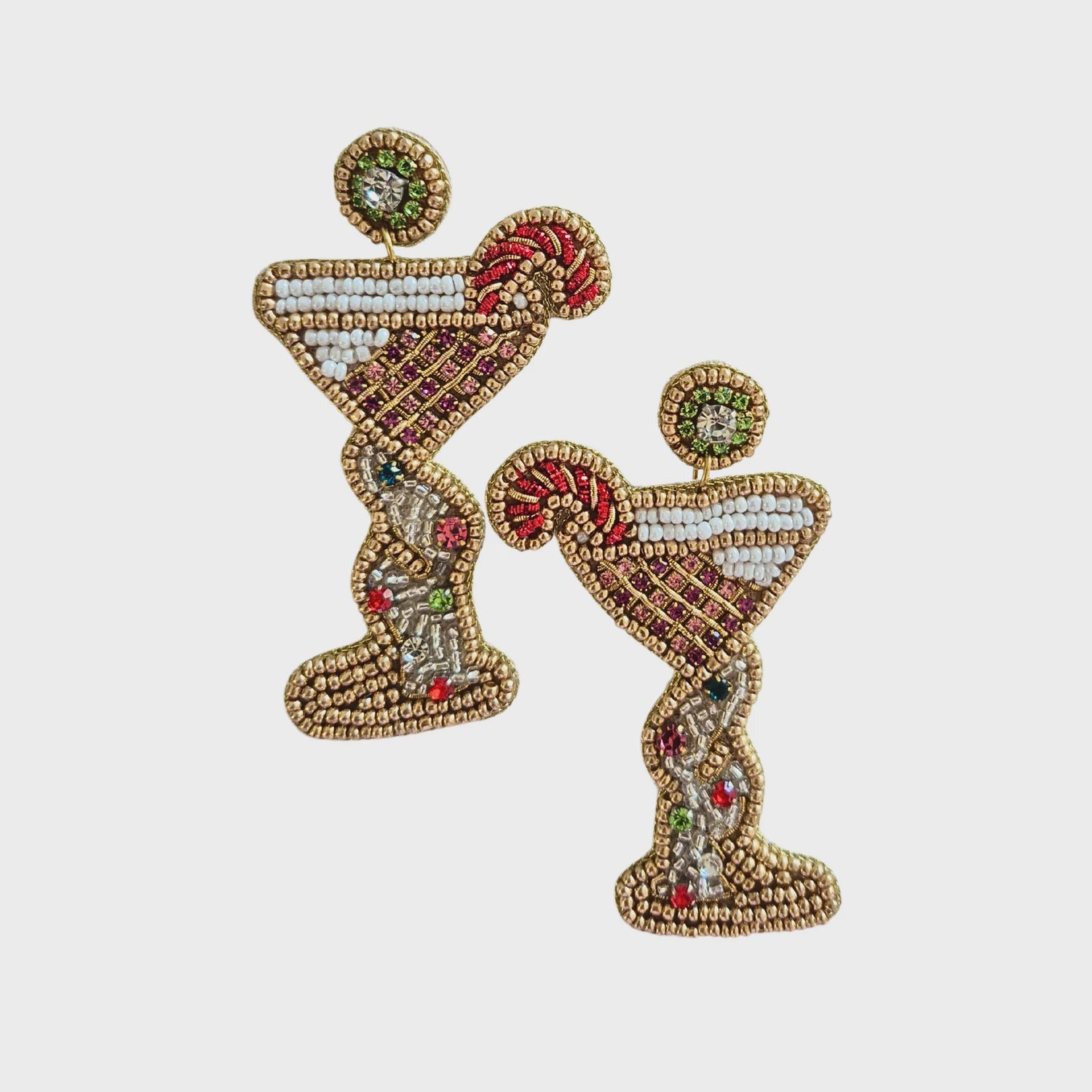 Beaded Candy Cane Cocktail Christmas Earrings