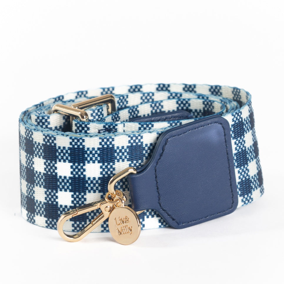 Guitar Strap - Navy &amp; White Gingham