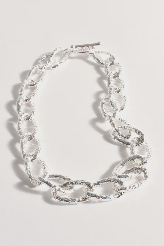 Hammered Metal Link Short Necklace - Silver