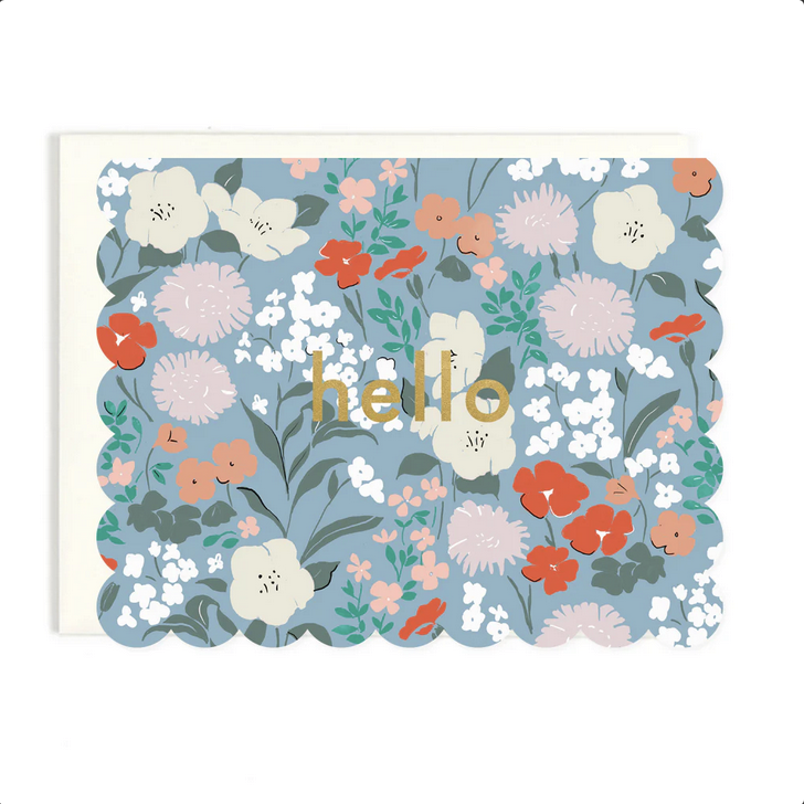 Hello Scalloped Floral Greeting Card