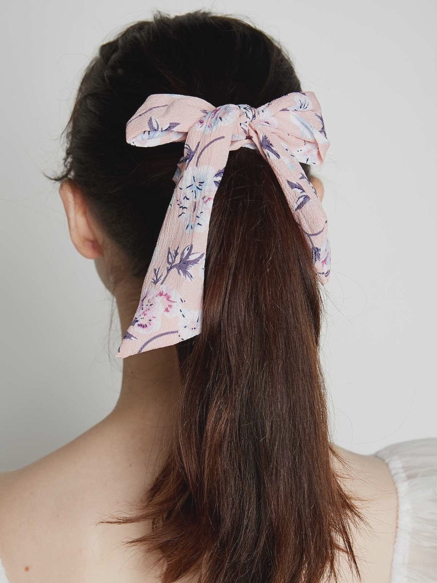 Horea Floral Print Bow Scrunchie - Pink