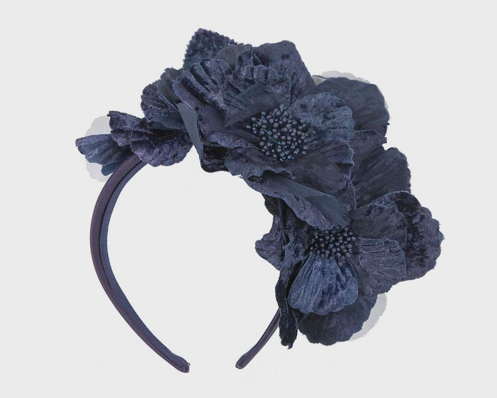 Navy Flowers Headband