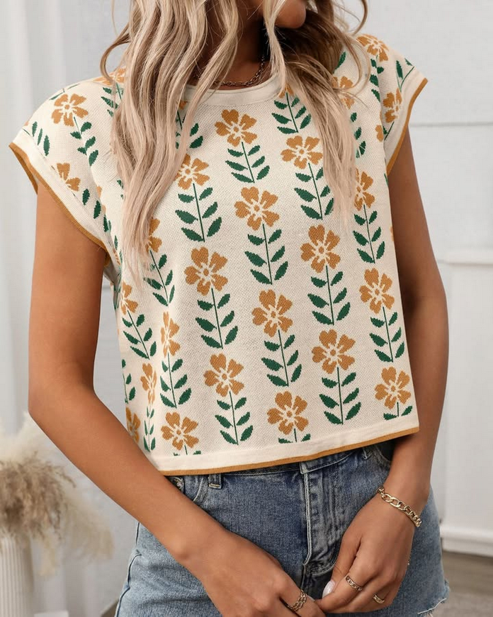 Floral Knit Cropped Top