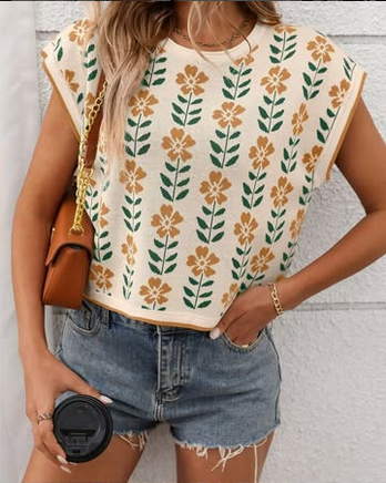 Floral Knit Cropped Top