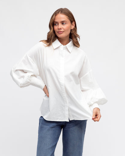 Shirred Cuff Shirt - White