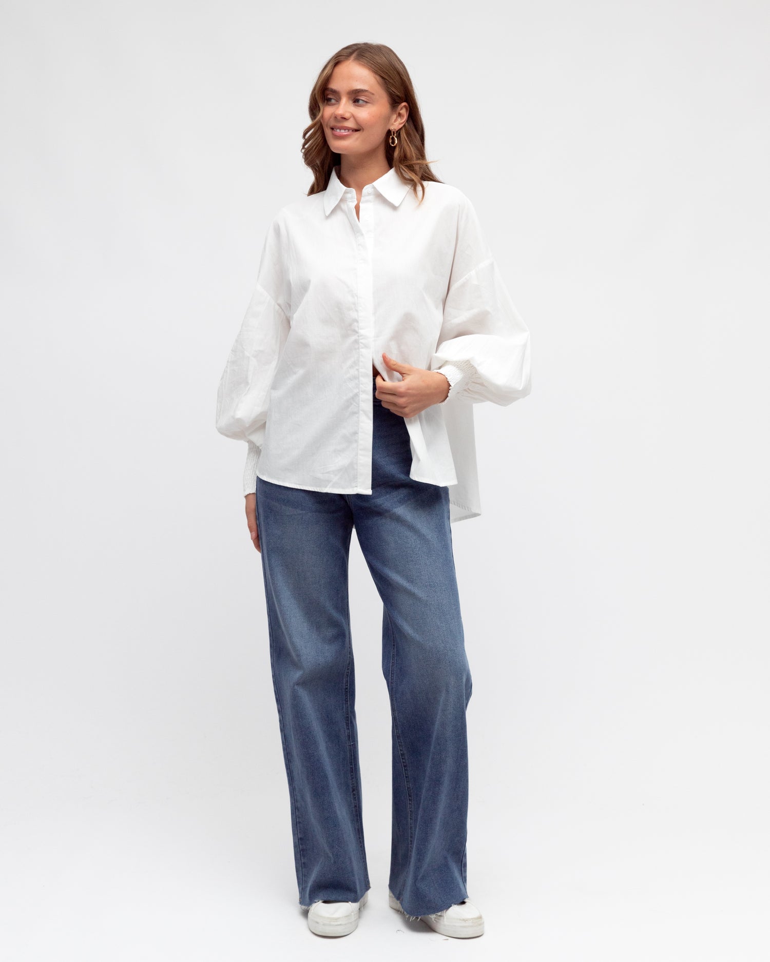 Shirred Cuff Shirt - White