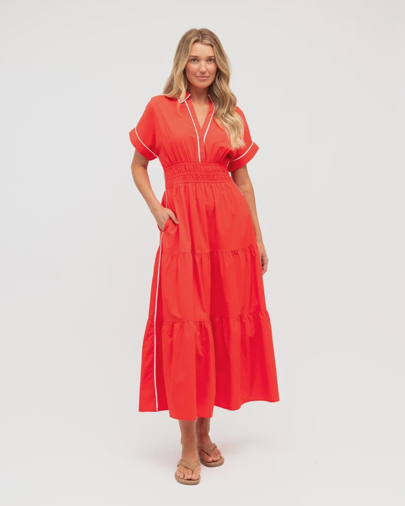 Contrast Tipped Midi Dress