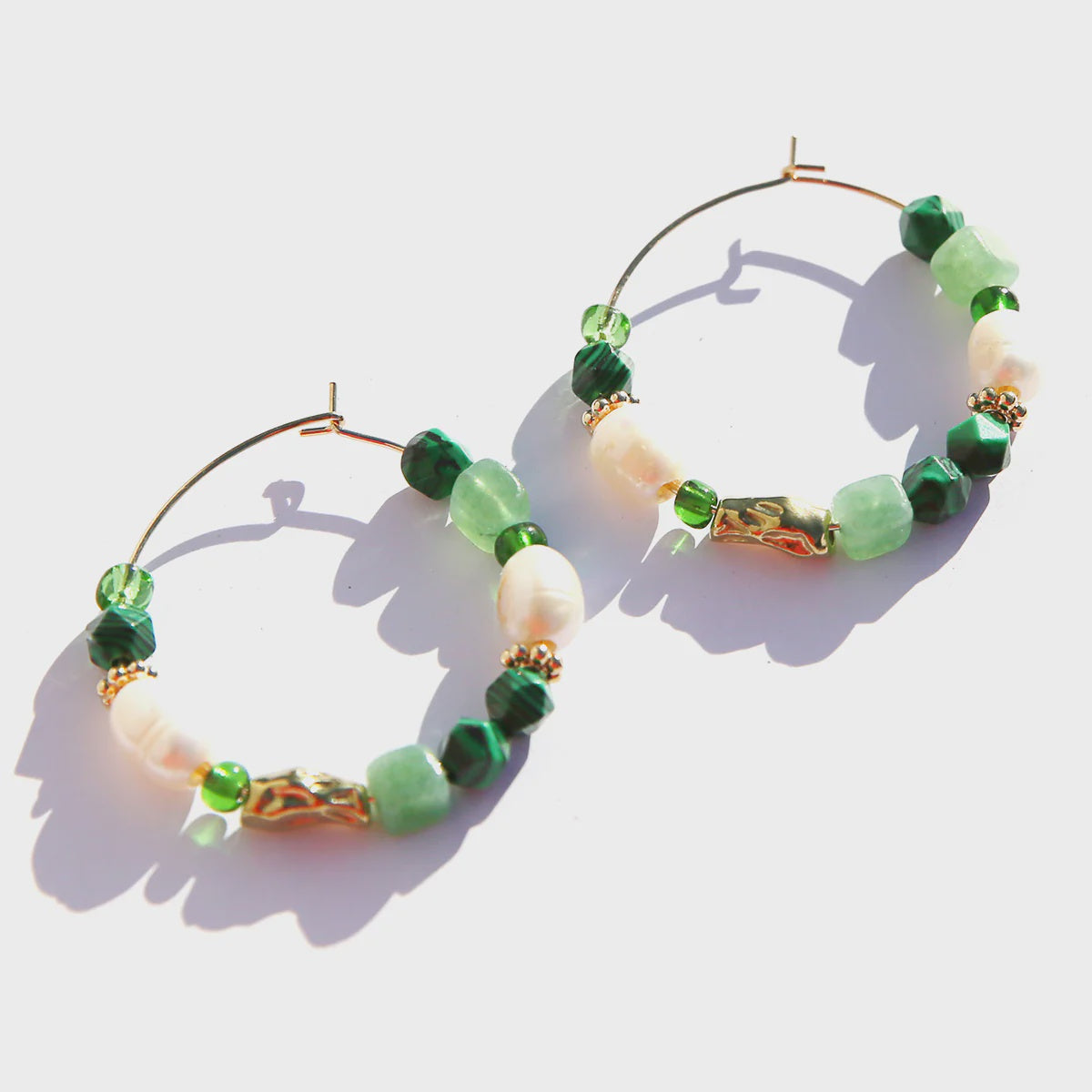 Emerald Beaded Hoops