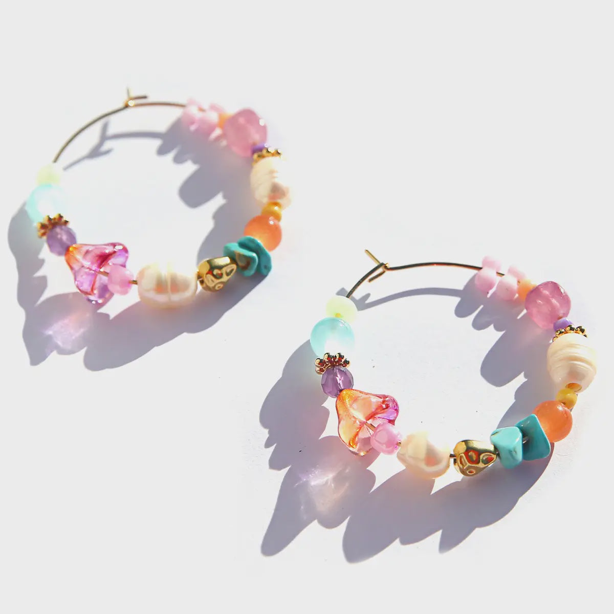 Rainbow Beaded Hoops