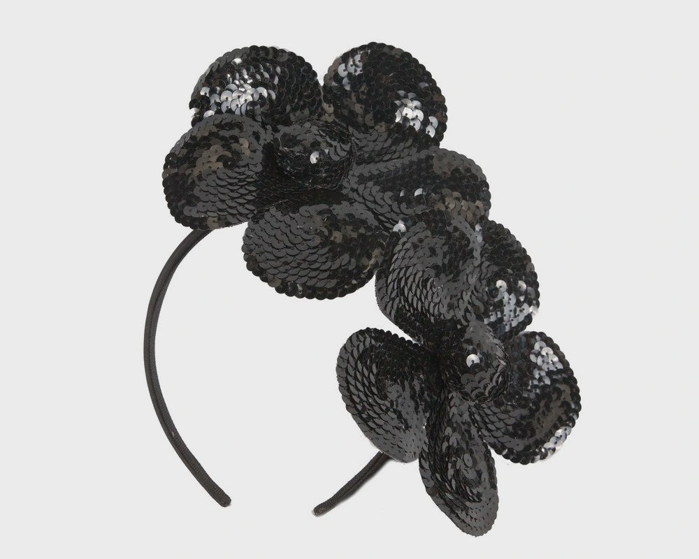 Max Alexander Black Sparkling Flower Fascinator