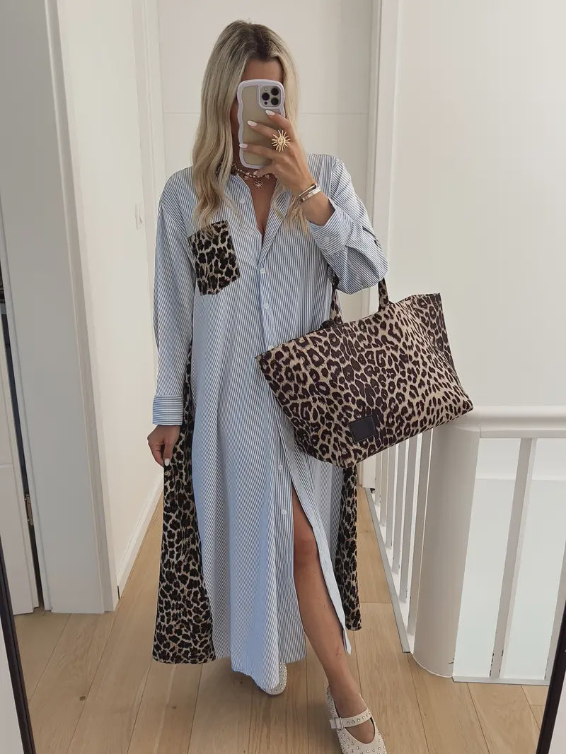 Leopard Stripe Maxi Dress - Blue