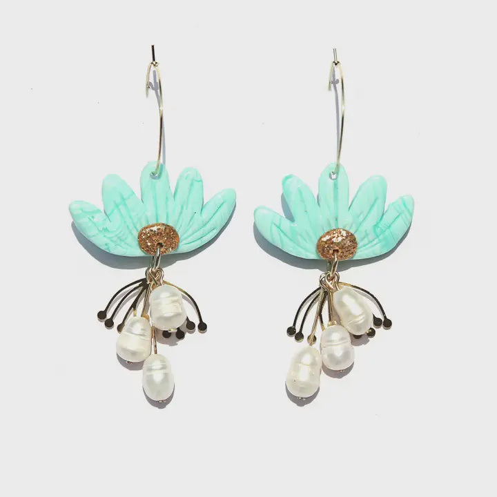 Mint Flower Hoops