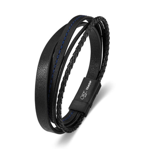 Blaze Stainless Steel Mens Leather Bangle